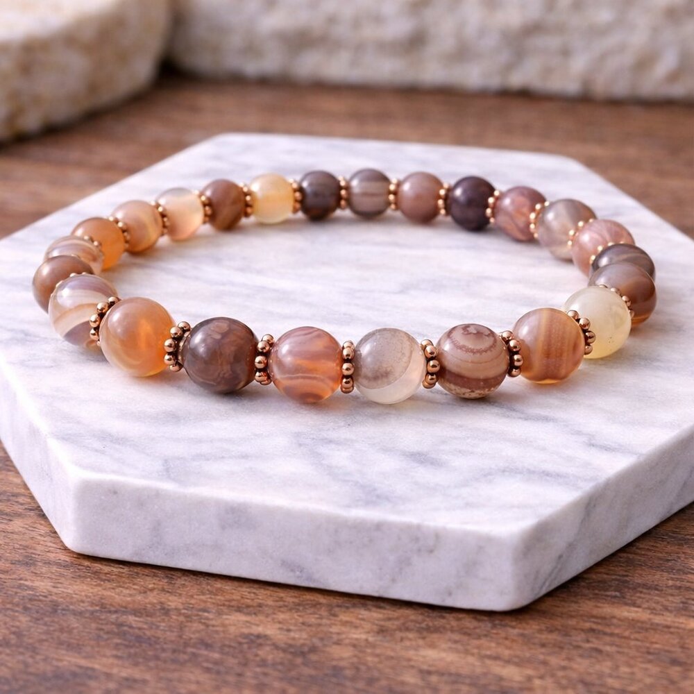 Persian Agate Gemstone 8MM Beads Stretch Bracelet Natural Crystal Jewelry